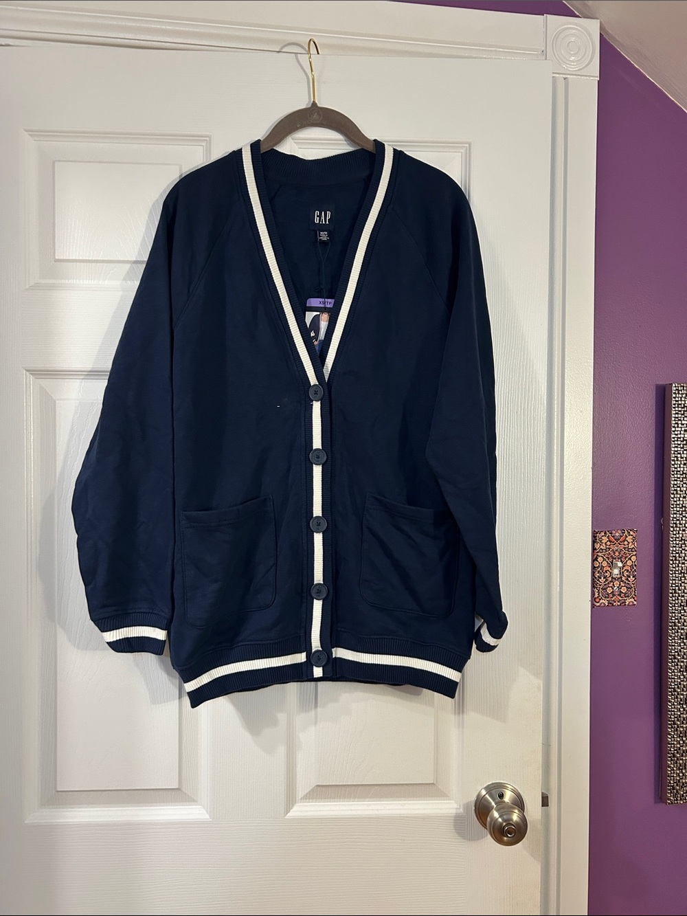 GAP Size XS NWT Navy Cardigan with White Trim